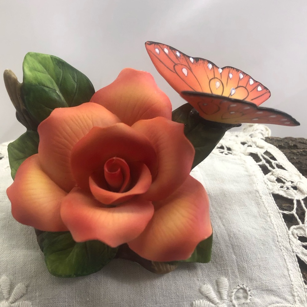 Pretty Porcelain Flower and Butterfly 1997 by YH
